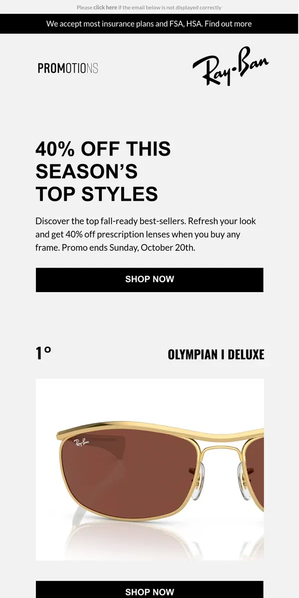 Email from Ray-Ban. Discover the top Fall deals at 40% off