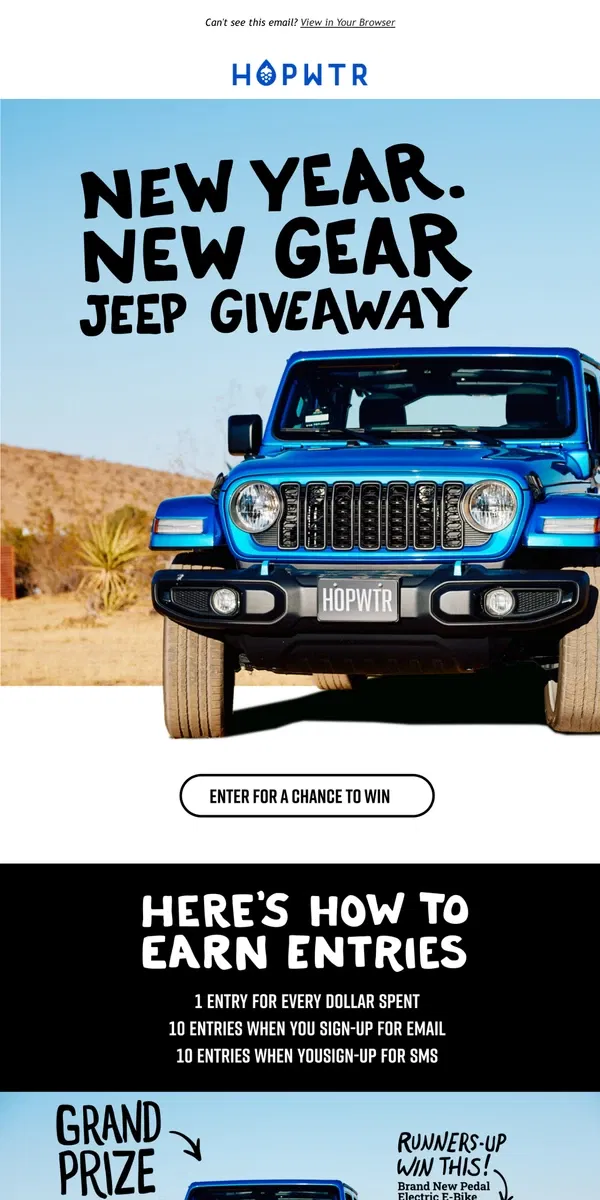 Email from HOP WTR. Win a Brand New Jeep Wrangler! 🚙