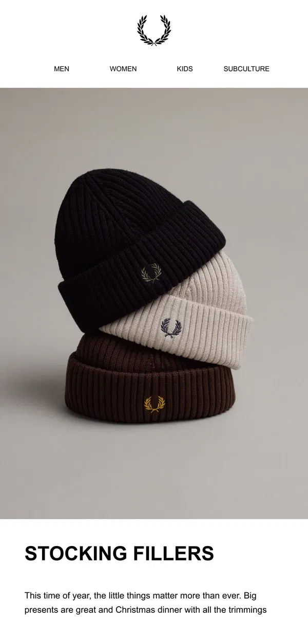 Email from Fred Perry. Stocking Fillers