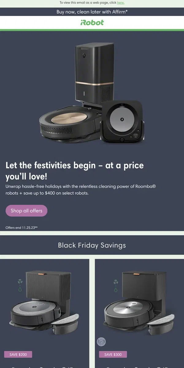 Email from iRobot. Shop Black Friday EARLY!