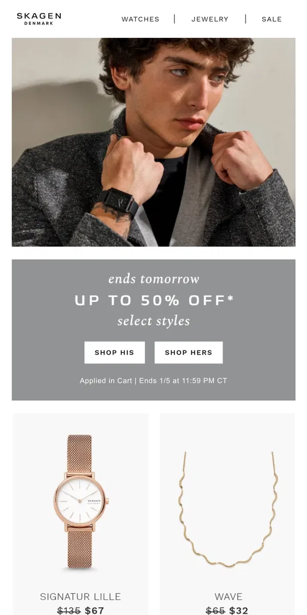 Email from Skagen. the final countdown for up to 50% off