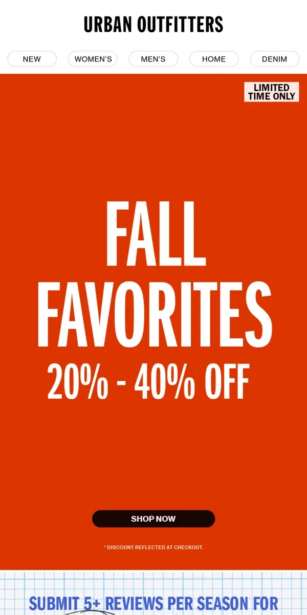 Email from Urban Outfitters. 🍂 20-40% Off Fall Favorites 🍂