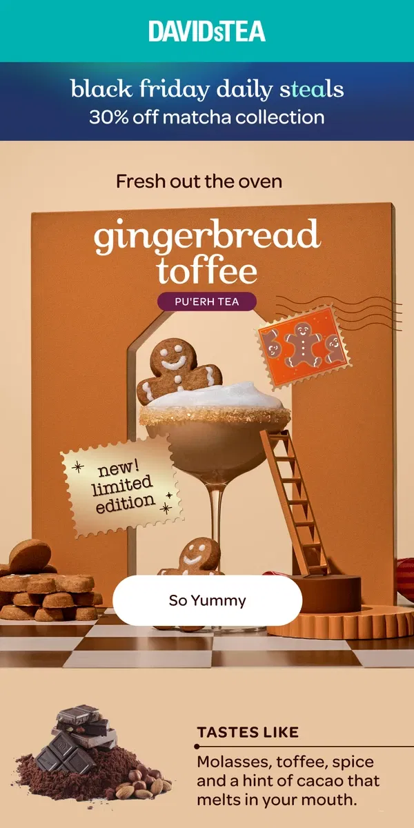 Email from DAVIDsTEA. NEW! We’re all in on gingerbread