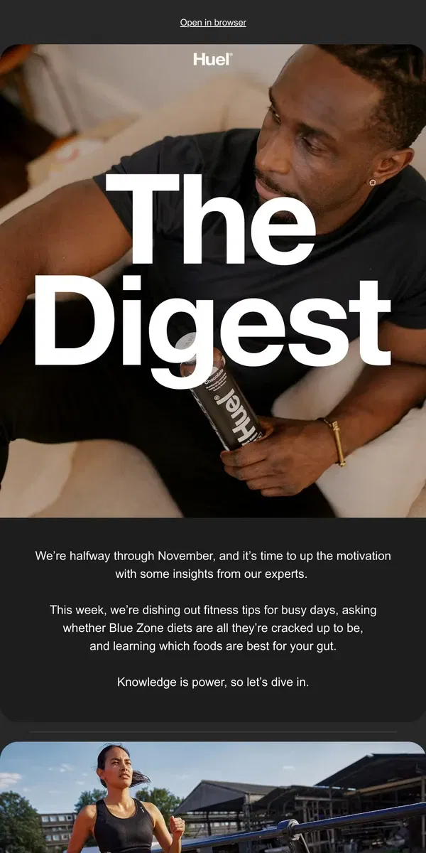 Email from Huel. Fitness hacks for busy days 📆 🏃