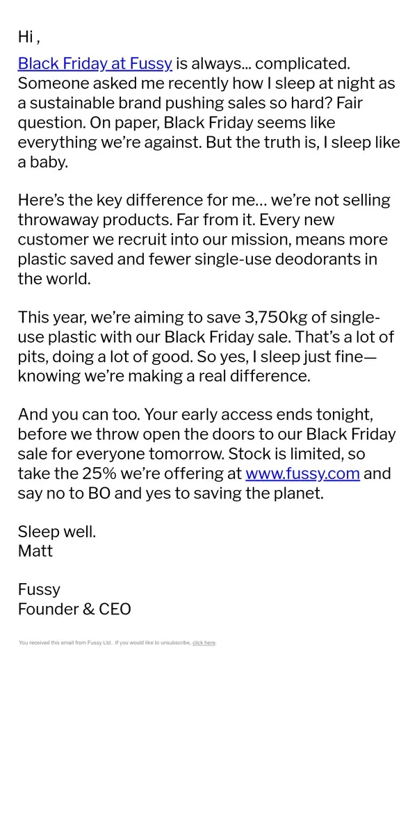 Email from Fussy. How do I sleep at night? 😴