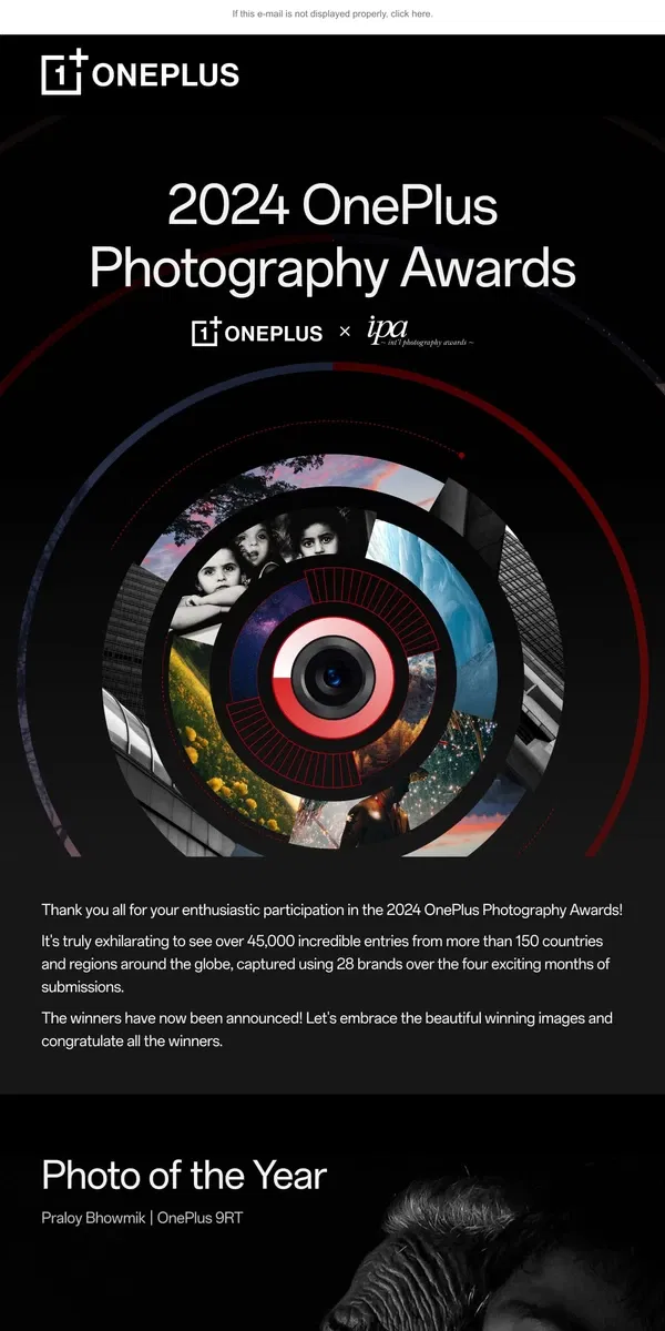 Email from OnePlus. 2024 OnePlus Photography Awards Winners Revealed!