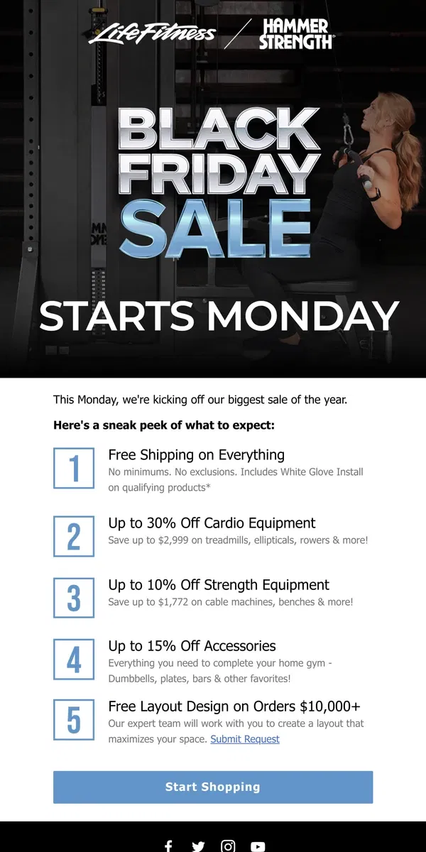 Email from Life Fitness. 5 Ways to Save During Black Friday