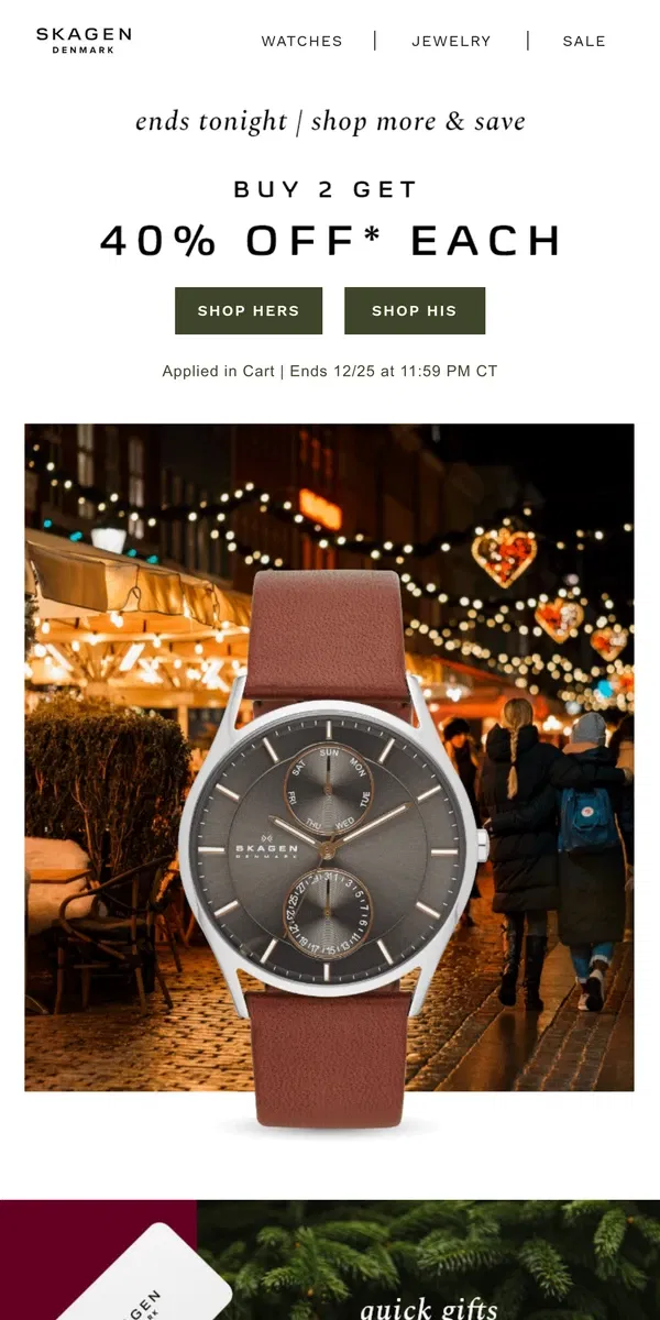 Email from Skagen. you're just in time. sale ends in hours.