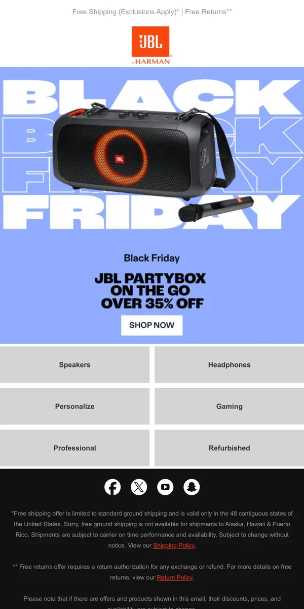 Email from JBL. BLACK FRIDAY SALE! - Take Up to 60% off!