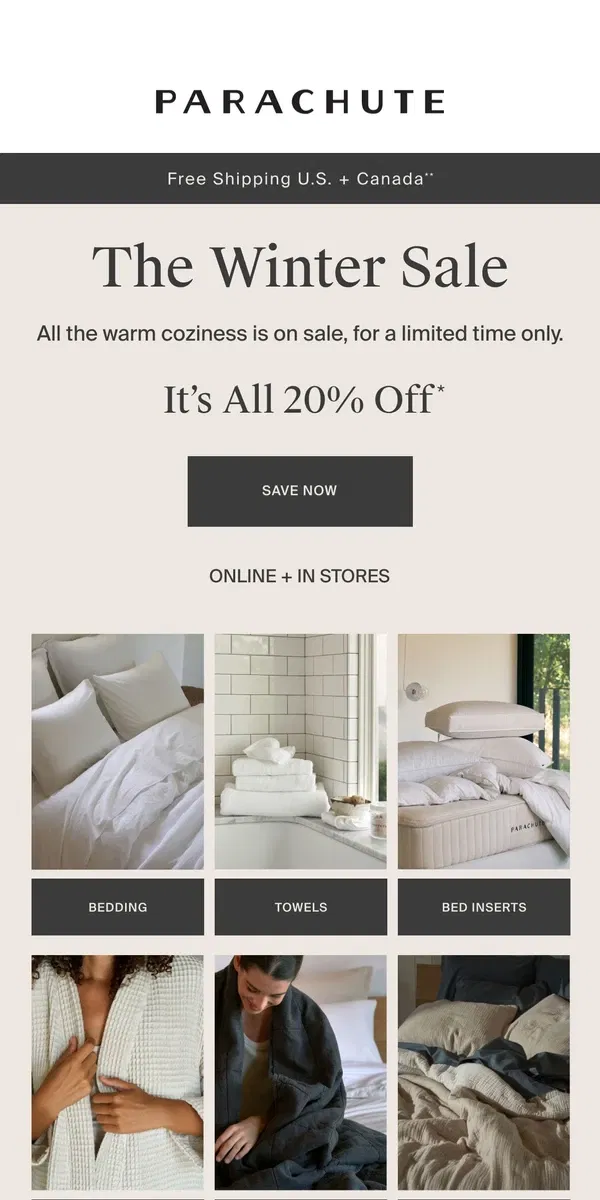 Email from Parachute Home. The Winter Sale STARTS NOW