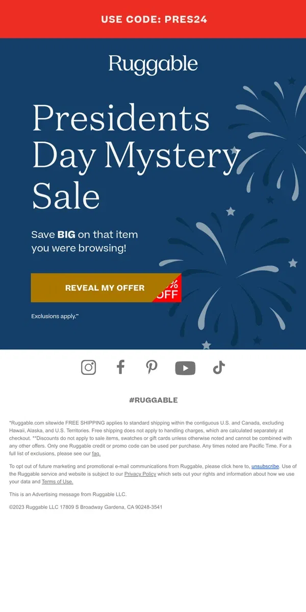 Email from Ruggable. You’ve Earned a Mystery Discount