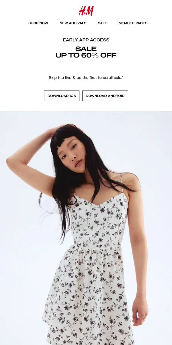 Email from H&M. Sale early access: Up to 60% off in the app