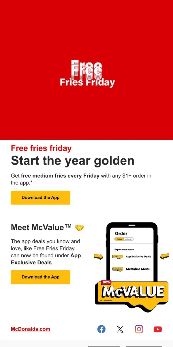 Email from McDonald's. 2025 mood? free fries