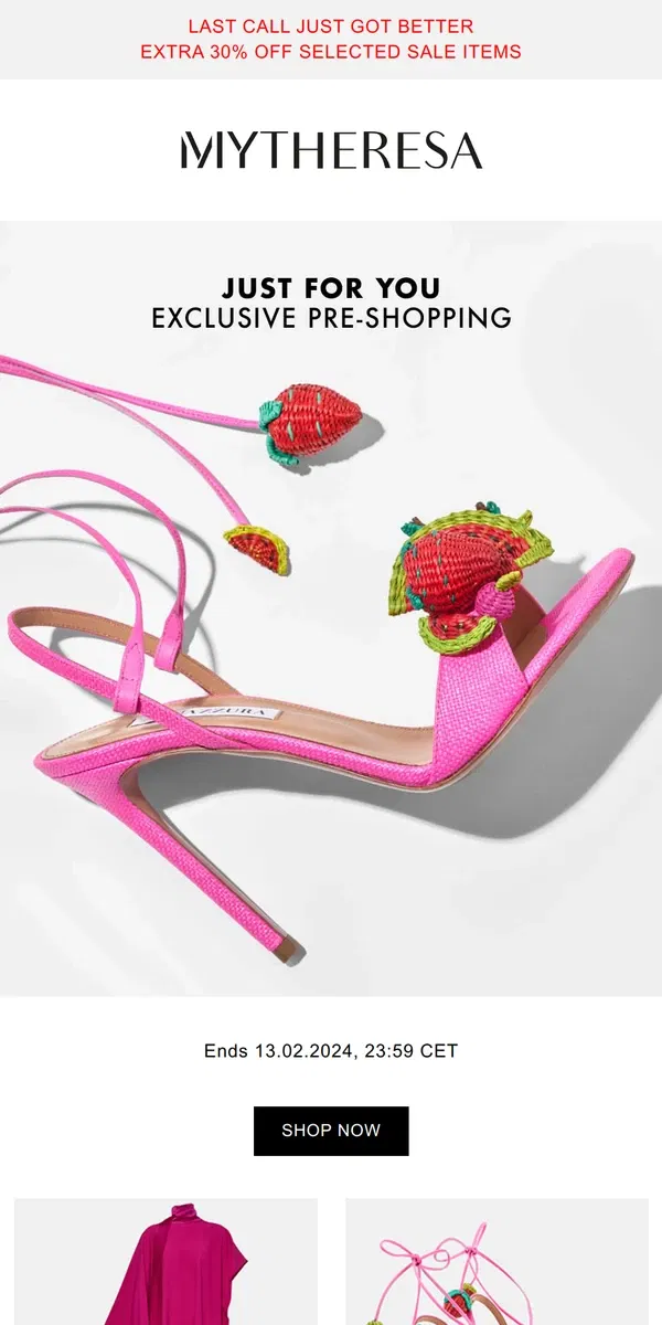 Email from Mytheresa. Exclusive pre-shopping: Aquazzura, Zimmermann & Valentino Garavani