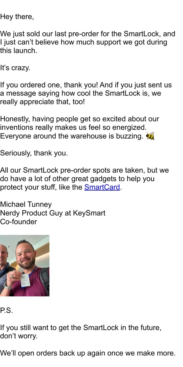 Email from KeySmart. 🔐 THANK YOU ❤️