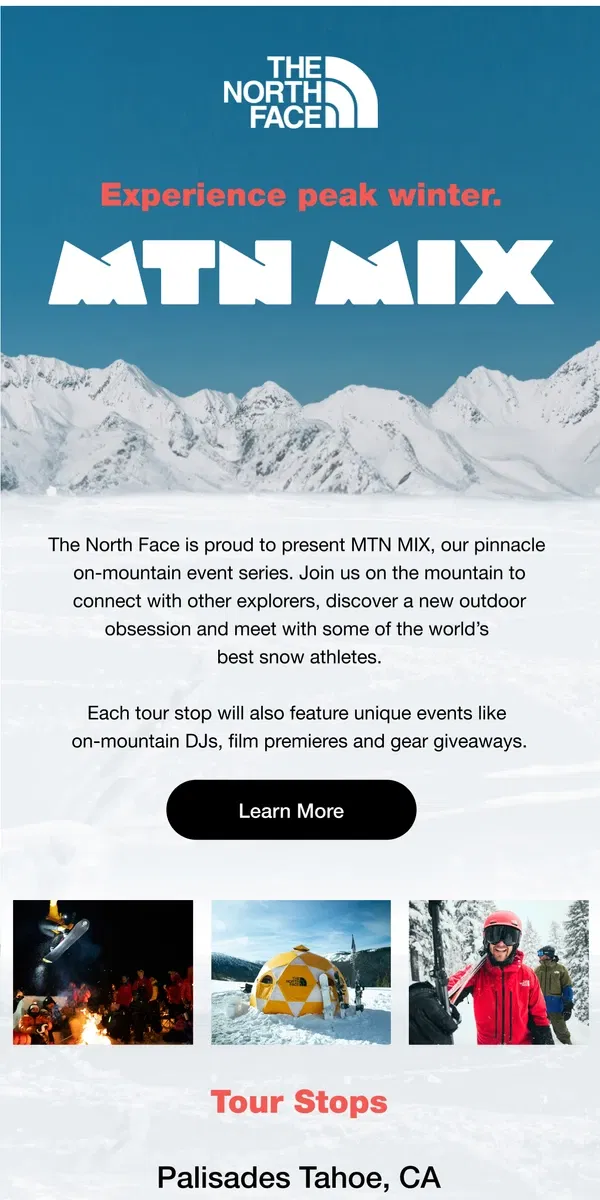 Email from The North Face. Make tracks to a MTN MIX event near you.