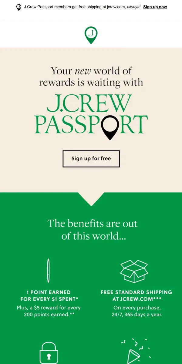 Email from J.Crew. New arrivals = new ways to earn