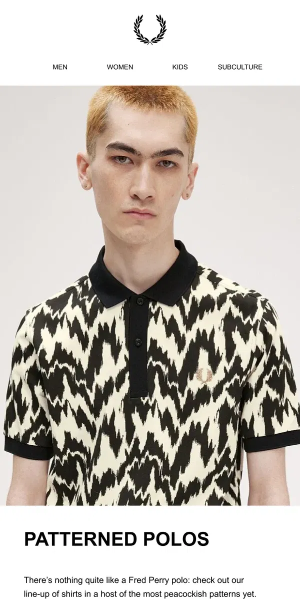 Email from Fred Perry. Patterned Polos