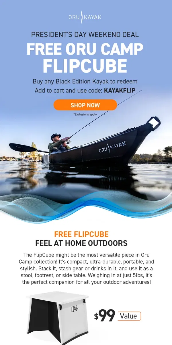 Email from Oru Kayak. Holiday Weekend Flash Deal: Free FlipCube ⚡