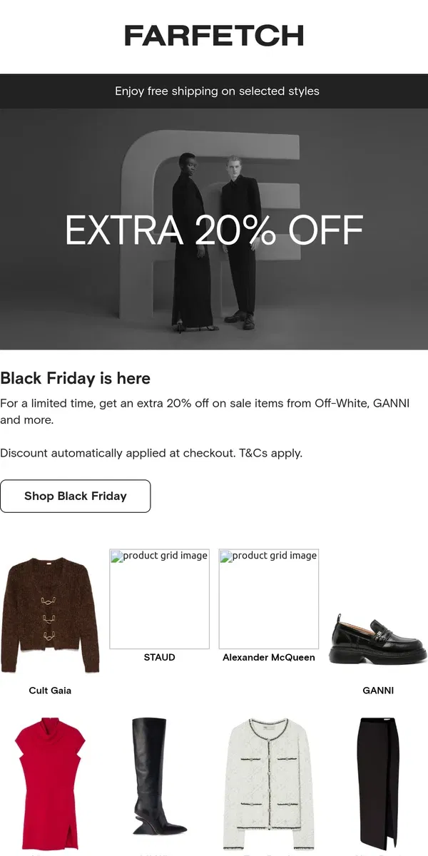 Email from FARFETCH. Get an extra 20% off for Black Friday