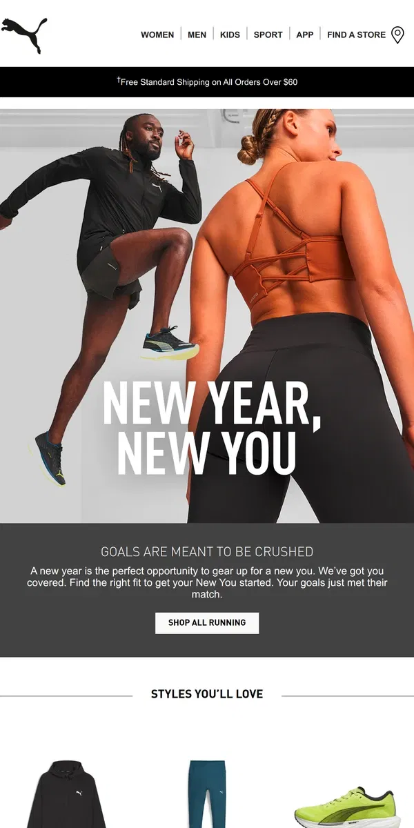 Email from Puma. New Year, New You