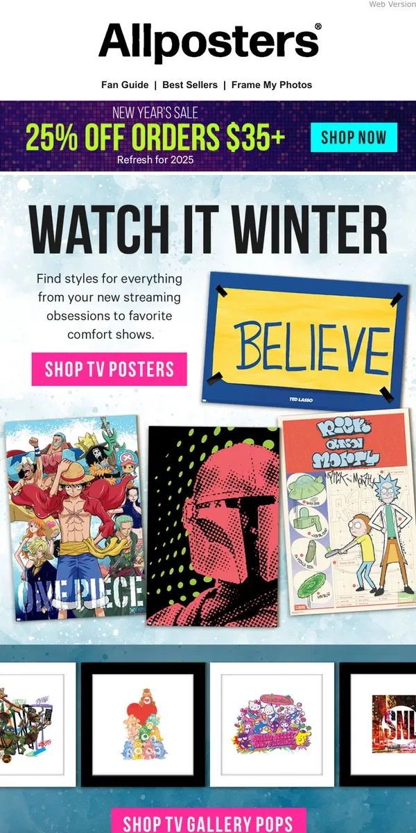 Email from AllPosters. What's on Your Winter Watchlist?