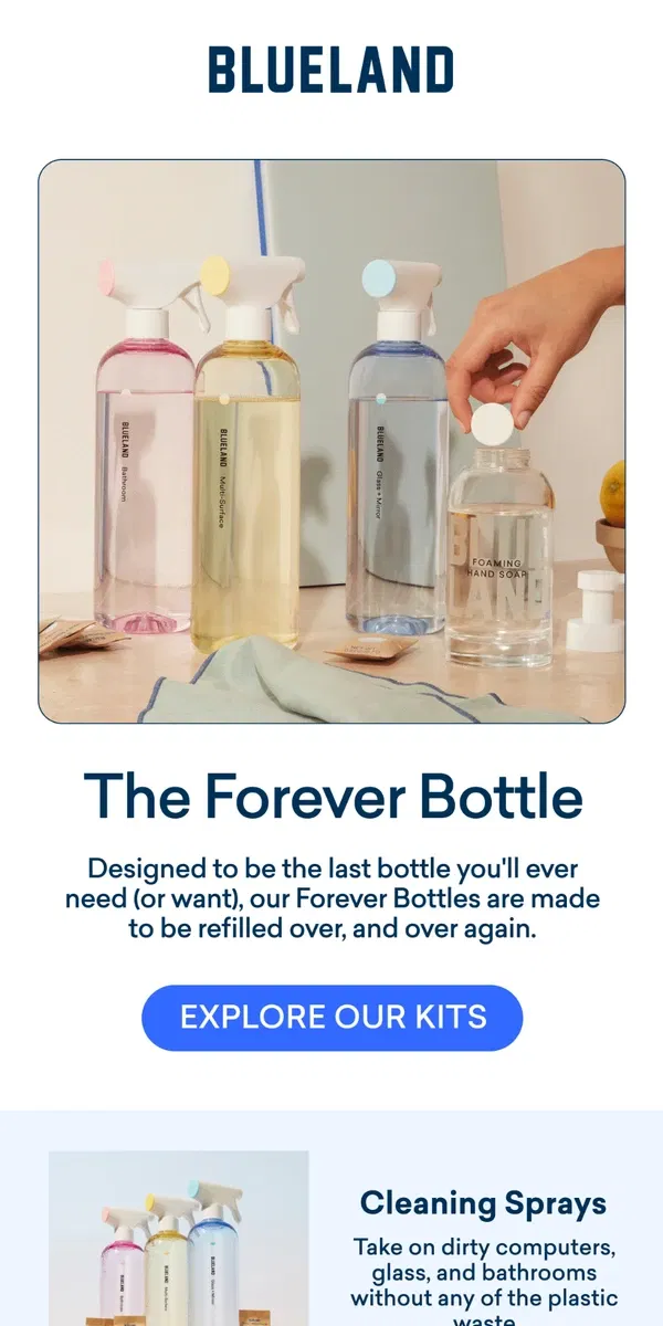 Email from Blueland. Never throw away a plastic cleaning bottle again