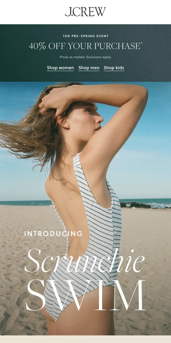 Email from J.Crew. Introducing scrunchie swim