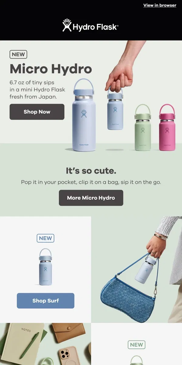 Email from Hydro Flask. NEW: Micro Hydro is here