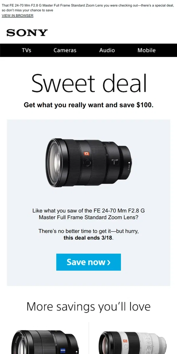 Email from Sony. You Saw It, You Loved It, Now Get It | Plus, Save $100