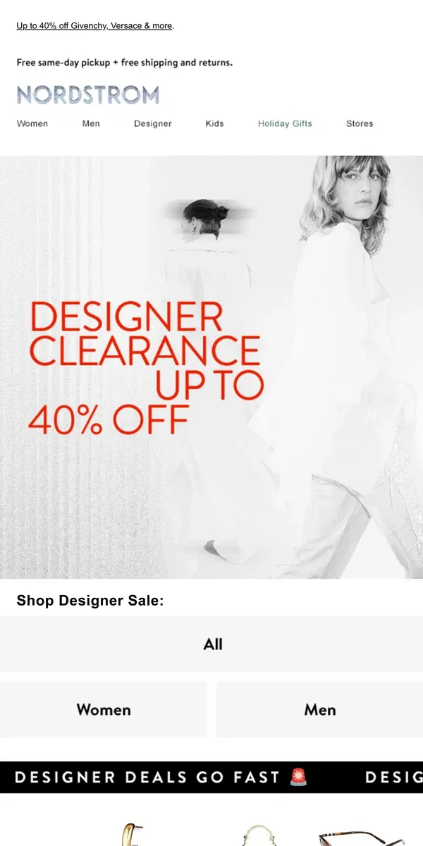 Email from Nordstrom. Designer Clearance: new markdowns