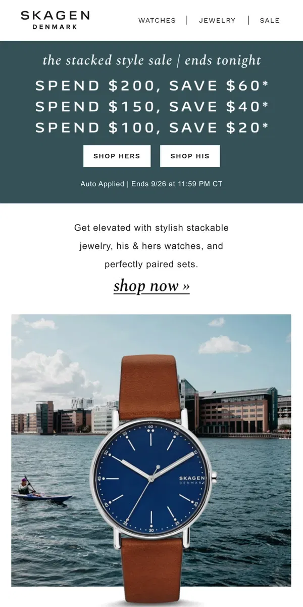 Email from Skagen. whew! you almost missed this ends-tonight sale.